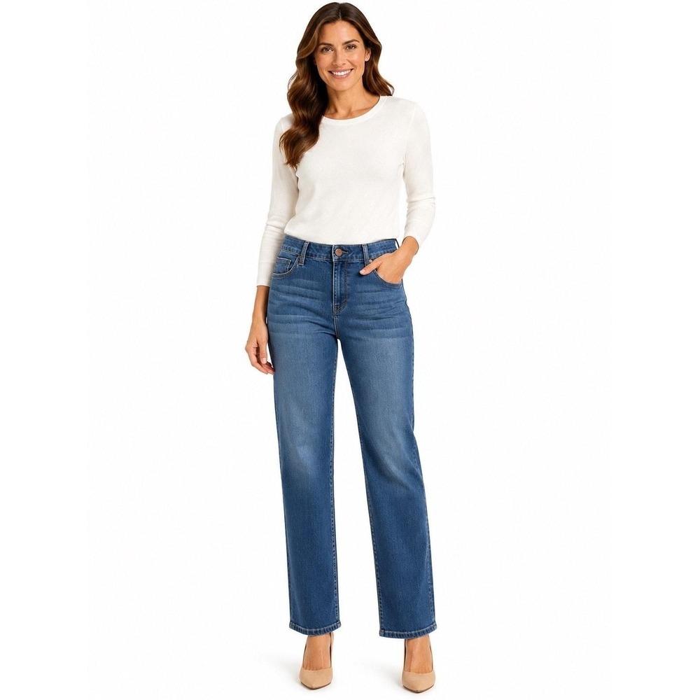 1822 Denim Womens Straight Leg Jeans Size 14/32 Blue Medium Wash Stretch N41
